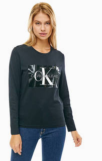Черная хлопковая футболка с длинными рукавами Calvin Klein Jeans