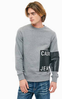 Серый хлопковый свитшот с принтом Calvin Klein Jeans