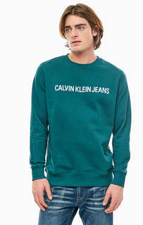 Зеленый хлопковый свитшот с принтом Calvin Klein Jeans