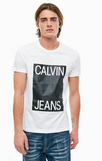 Белая хлопковая футболка с короткими рукавами Calvin Klein Jeans