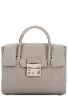 Серая сумка из натуральной кожи с короткими ручками Metropolis Furla