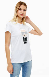 Белая хлопковая футболка с принтом Karl Lagerfeld