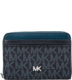 Синяя визитница с монограммой бренда Money Pieces Michael Michael Kors