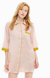 Короткое атласное платье кораллового цвета на пуговицах Dkny