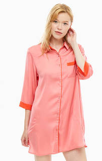 Короткое атласное платье ярко-кораллового цвета на пуговицах Dkny