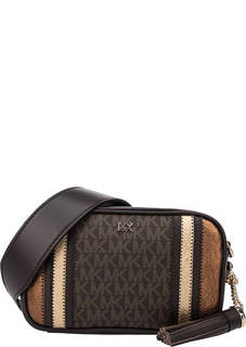 Маленькая коричневая сумка с монограммой бренда Crossbodies Michael Michael Kors