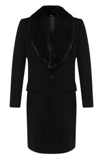 Однобортное пальто из смеси шерсти и кашемира с меховой отделкой воротника Dolce & Gabbana