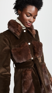 A.W.A.K.E. Faux Fur And Corduroy Belted Coat Awake