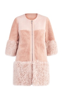 Меховое пальто на молнии пудрового цвета RED Valentino