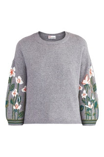 Серый джемпер с узором на рукавах RED Valentino