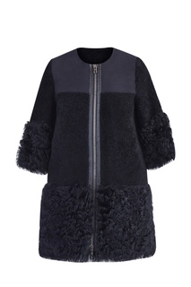 Черное меховое пальто на молнии RED Valentino