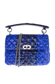 Синяя сумка Garavani Rockstud Spike с пайетками Valentino
