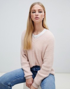 Бежевый пушистый джемпер с V-образным вырезом New Look - Розовый