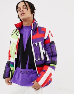 Белая дутая куртка с принтом Bershka Mickey Mouse - Белый