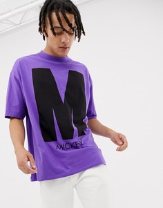 Фиолетовая oversize-футболка с принтом на груди и спине Bershka Mickey Mouse - Фиолетовый