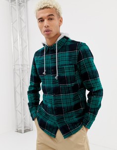 Рубашка в клетку с трикотажным капюшоном Pull&Bear - Зеленый