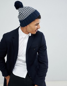 Шапка-бини в полоску с помпоном Jack & Jones - Темно-синий
