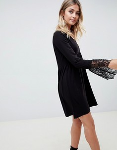 Свободное платье с кружевными манжетами ASOS DESIGN - Черный