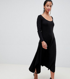 Платье миди с асимметричной юбкой и овальным вырезом ASOS DESIGN Petite - Черный