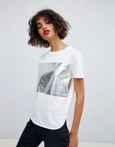 Футболка с эффектом металлик на вставке Hugo - Белый