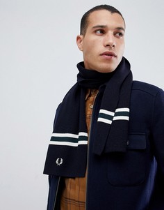 Темно-синий шарф из мериносовой шерсти с логотипом Fred Perry - Темно-синий