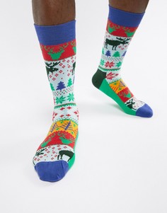 Носки в новогоднем стиле Happy Socks - Зеленый