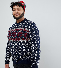 Темно-синий новогодний джемпер с праздничным рисунком ASOS DESIGN Plus - Темно-синий