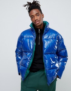 Блестящая дутая куртка ASOS DESIGN - Синий