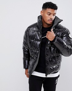 Блестящая дутая куртка на клетчатой подкладке ASOS DESIGN - Черный