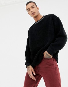 Oversize-свитшот из искусственного меха с надписью ASOS DESIGN - Черный