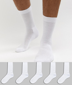 5 пар белых носков в спортивном стиле ASOS DESIGN - Белый