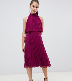 Плиссированное платье миди с американской проймой ASOS DESIGN Petite - Красный