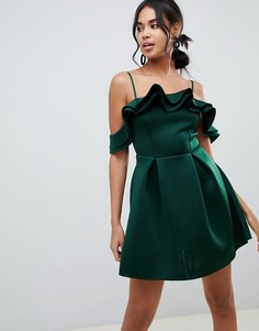 Платье мини для выпускного на бретельках с оборками ASOS DESIGN - Зеленый
