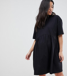 Хлопковое свободное платье мини с высоким воротником ASOS DESIGN Maternity - Черный