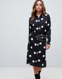 Платье-рубашка миди в горошек с длинными рукавами Boohoo - Мульти