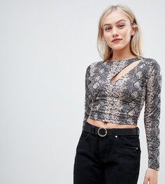 Топ с вырезом по косой и змеиным принтом ASOS DESIGN Petite - Мульти