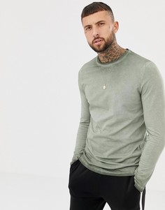 Длинный выбеленный лонгслив цвета хаки ASOS DESIGN - Зеленый