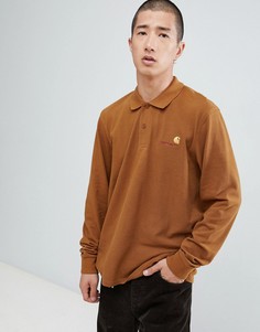 Коричневый лонгслив-поло с надписью Carhartt WIP American - Коричневый