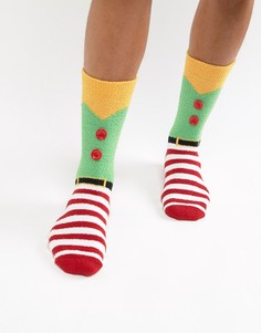 Новогодние носки с пушистой подкладкой ASOS DESIGN - Зеленый