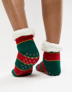 Новогодние носки в полоску с блестками и пушистой подкладкой ASOS DESIGN - Мульти