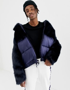 Темно-синяя дутая куртка с искусственным мехом ASOS DESIGN - Темно-синий