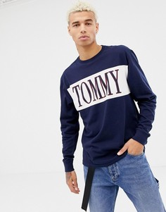Темно-синий лонгслив с логотипом на груди и рукаве Tommy Jeans - Темно-синий