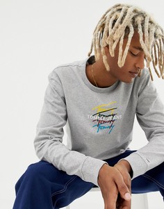 Серый меланжевый лонгслив с повторяющимся логотипом Tommy Jeans Signature - Серый