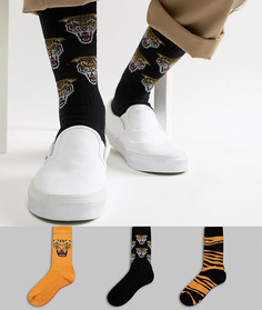 Набор из 3 пар спортивных носков с тигром и в полоску ASOS DESIGN - Мульти