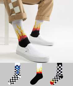 3 пары носков с принтом языков пламени и в шахматную клетку ASOS DESIGN - Мульти