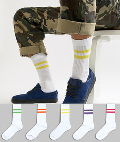 Набор из 5 пар белых носков с яркими полосками ASOS DESIGN - Белый