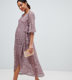 Кружевное платье миди с запахом ASOS DESIGN Maternity - Розовый