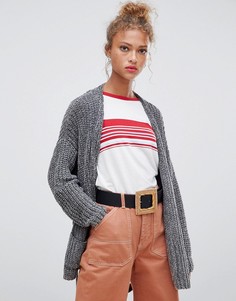 Серый кардиган из синели с поясом и карманами Pull&Bear - Серый