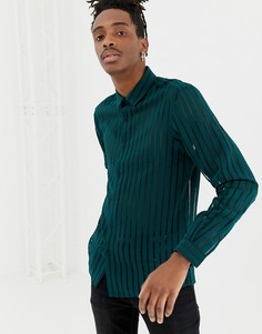Атласная зеленая рубашка классического кроя в полоску ASOS DESIGN - Зеленый