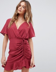 Красное платье мини с рукавами-кимоно и сборками Boohoo - Красный
